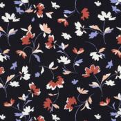 Viscose Poplin strech Flowers fond marine