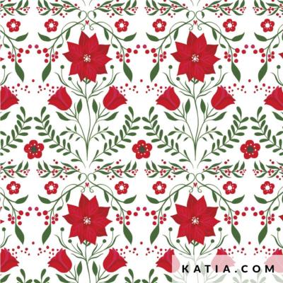 Popeline   Xmas Flowers 100% Coton katia